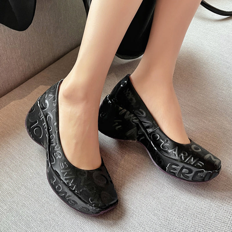Women's All-match Shallow Mouth Sponge Cake Square Toe Platform Shoes
