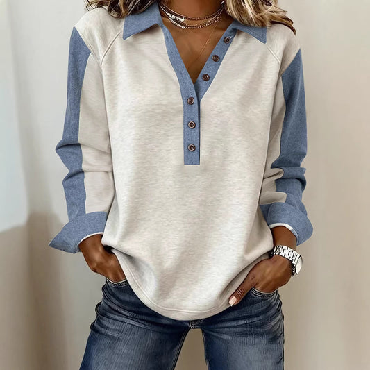 Womens Multi-color Loose-fitting Figure-flattering Long-sleeve Top