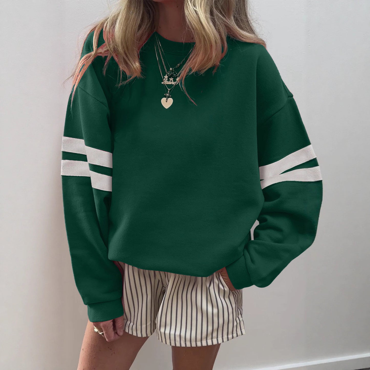 Fiery Red Varsity Striped Detail Drop Shoulder Oversized Sweatshirt