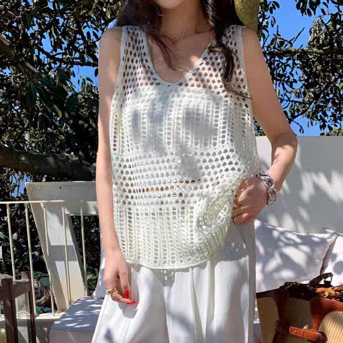 Korean Style Sense Of Design Hollow Loose Pure Desire Style Slimming Knitted Vest