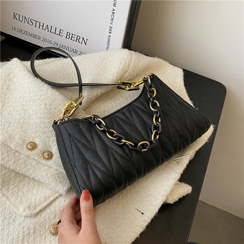 Pleated Baguette Underarm Stylish Chain Shoulder Bag