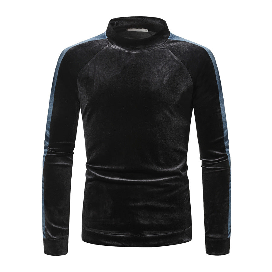New Style Men's Stand Collar Slim Color Contrast Long Sleeve T-shirt