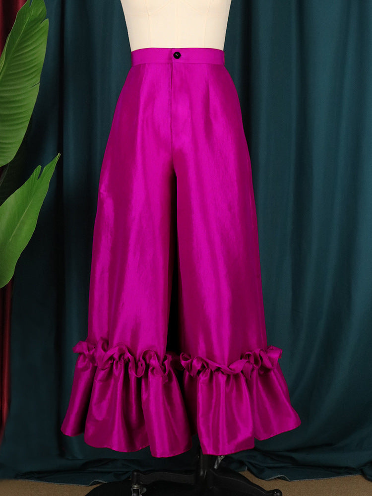 Women's High Waist Loose Ruffled Casual Wide Leg Pants