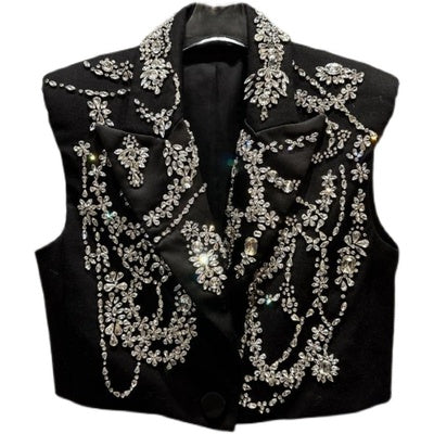 Heavy Industry Hand Nailed Bead Rhinestone Flower Shoulder Pad Suit Vest Clip