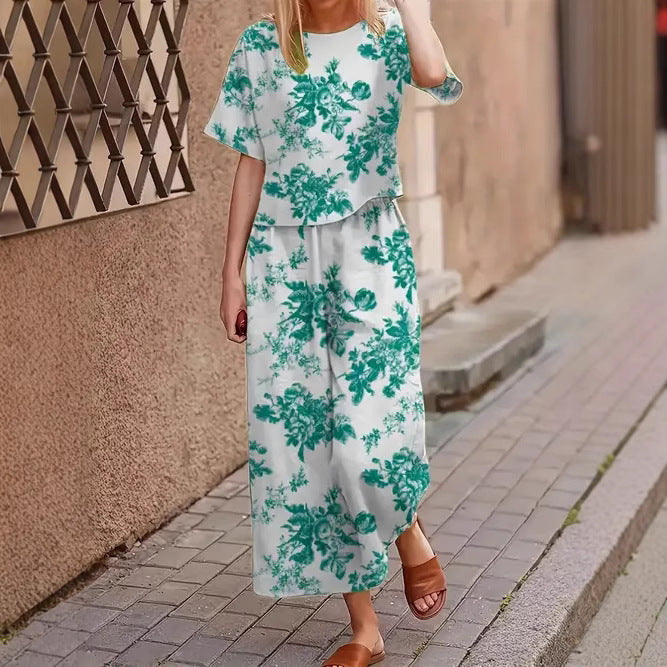 Casual Fashionable Loose-fitting Short-sleeve Crew-neck T-shirt And Pants Set
