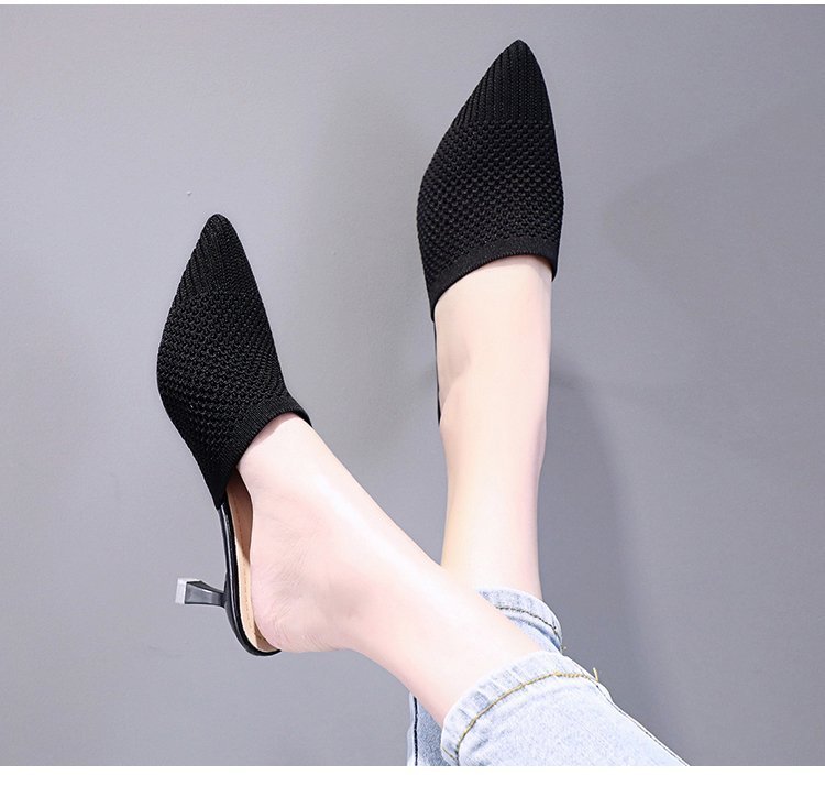 Women's Pointed Mid-heel Flying Woven Sandals And Slippers
