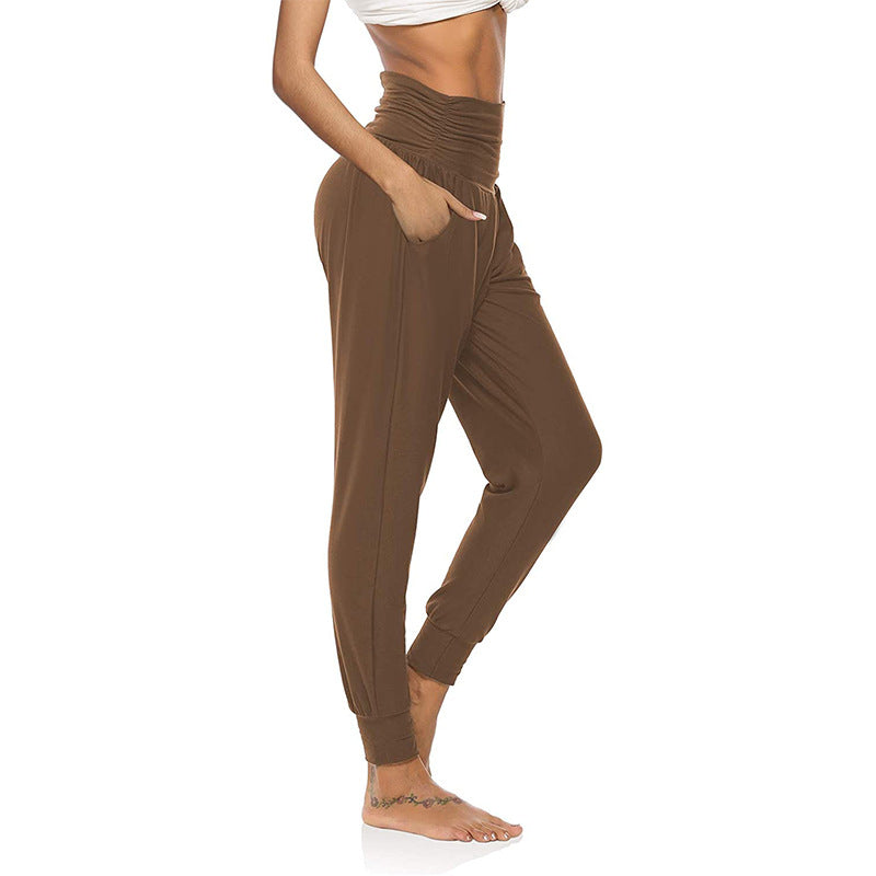 Pants With Pattern Pockets Casual High-waisted Leggings Color Loose Casual Leggings