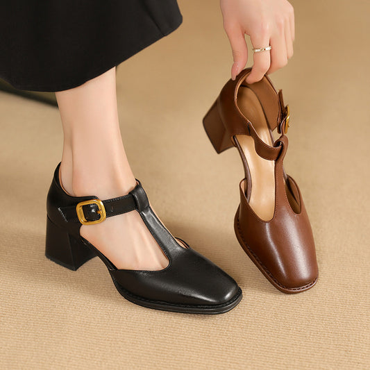 Square Toe T-shaped Buckle Sandals For Women