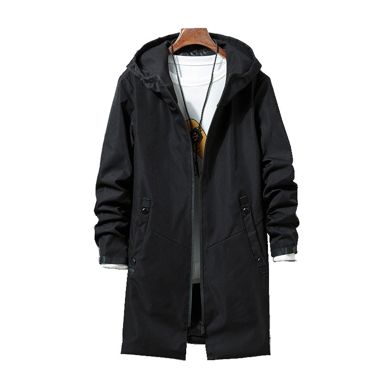 Autumn Hooded Jacket Coat Solid Color Mid Length