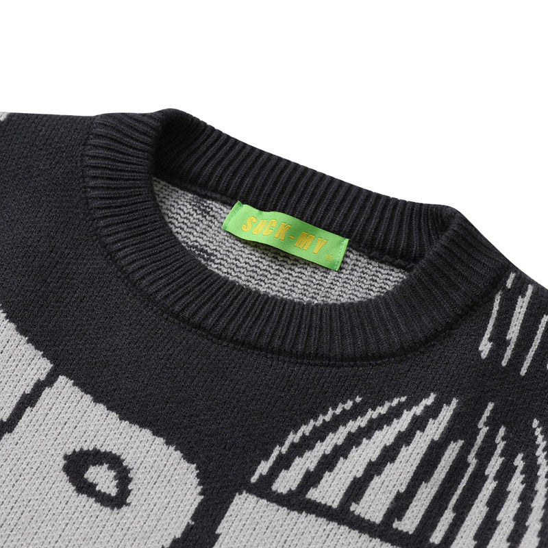 Portræt Jacquard Sweater Herre Retro Pulloverjakke