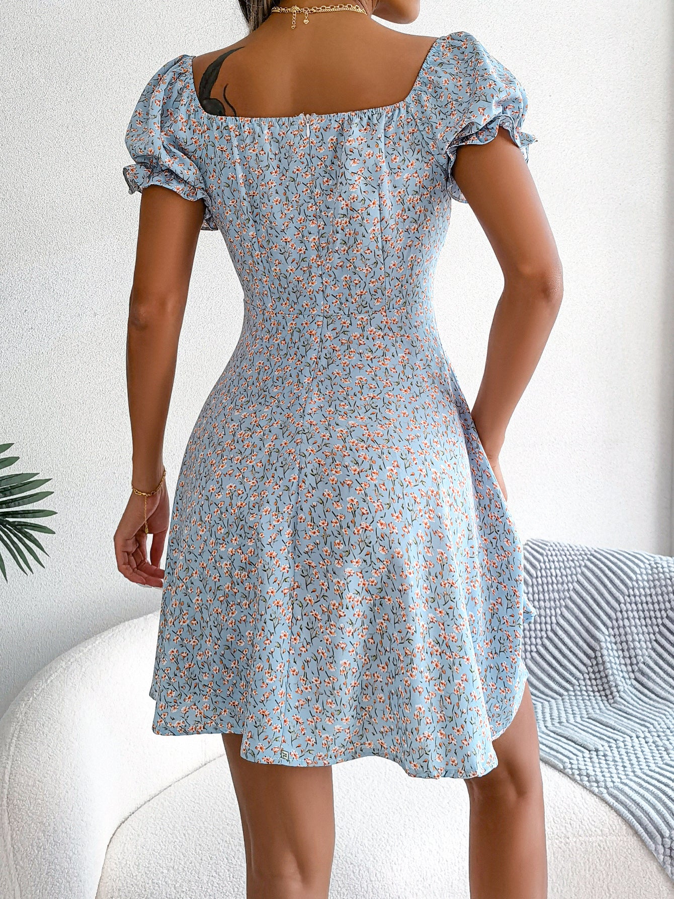 Women   Casual Bell Sleeve Drawstring Tie Flowy Floral Print Dress