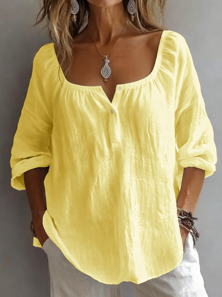 Womens Casual V-Neck Long-Sleeve Pullover T-Shirt In Solid Colors And Multiple Shades