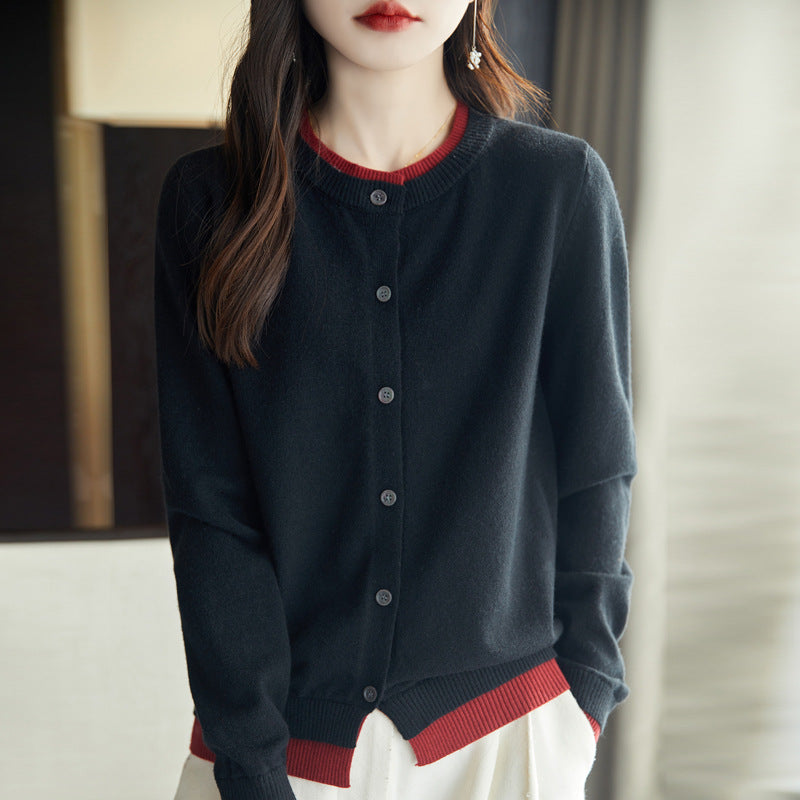Women's Round Neck Multicolor High-grade Sweater Coat Loose Long Sleeve Top