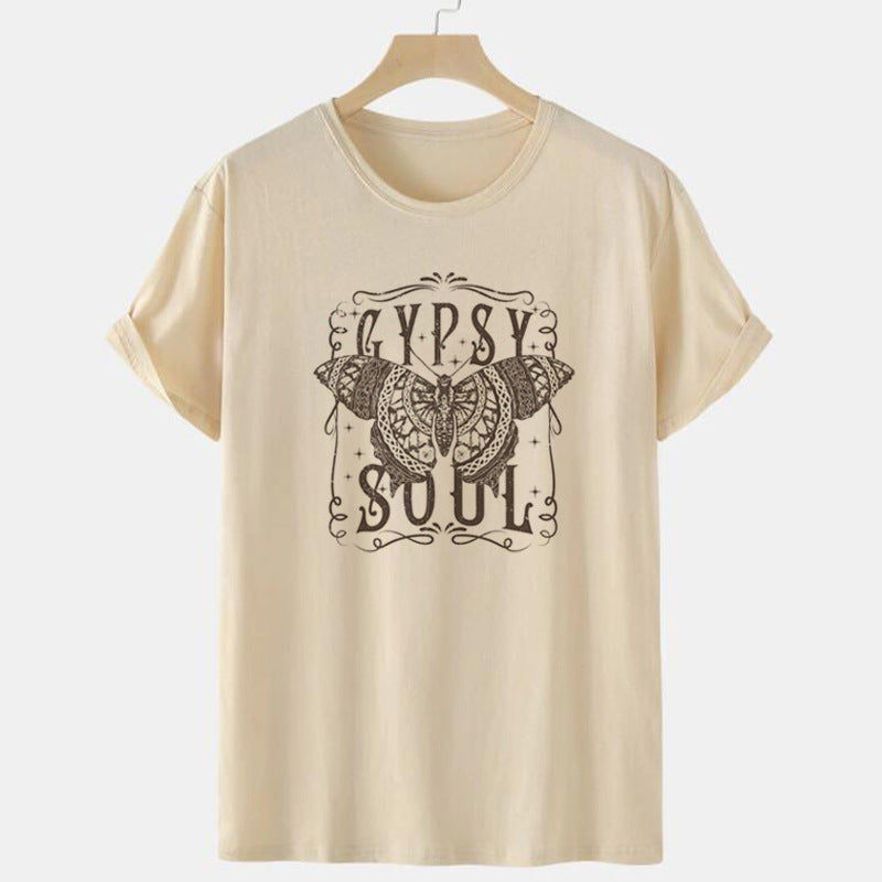 Butterfly Gothic European And American Printed Round Neck Loose T-shirt