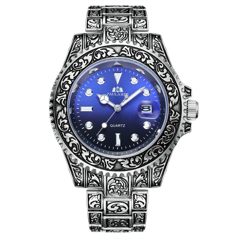 Quartz Carved Water Ghost Calendar Luminous Men's Watch
