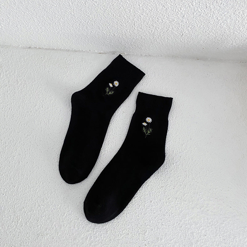 Japanese Candy Color Small Flower Embroidery Pile Socks