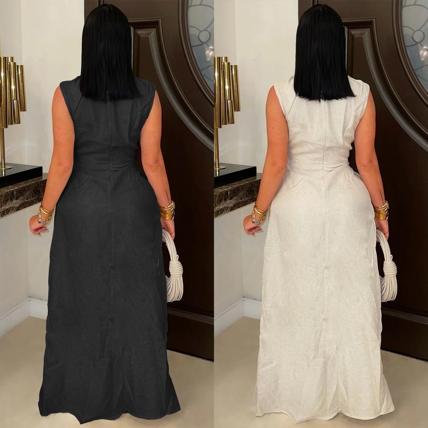 Fashion Women's Wear Sexy Solid Color Lace-up Sleeveless Trousers Suit