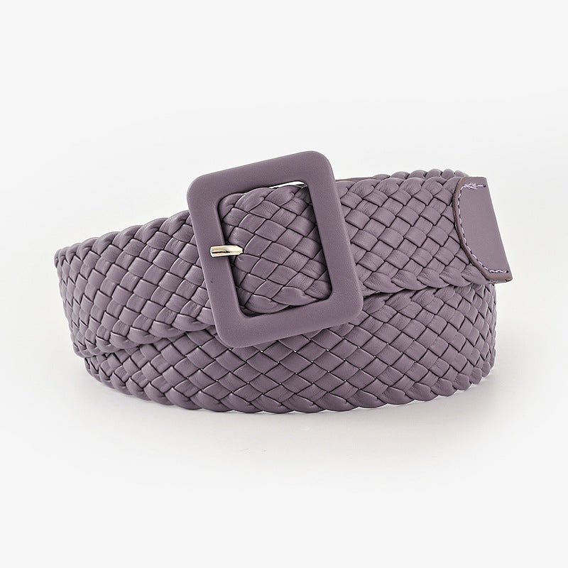 Candy Color Bag Buckle Belt Sweet Decorative Square Woven Ladies Wide Wholesale