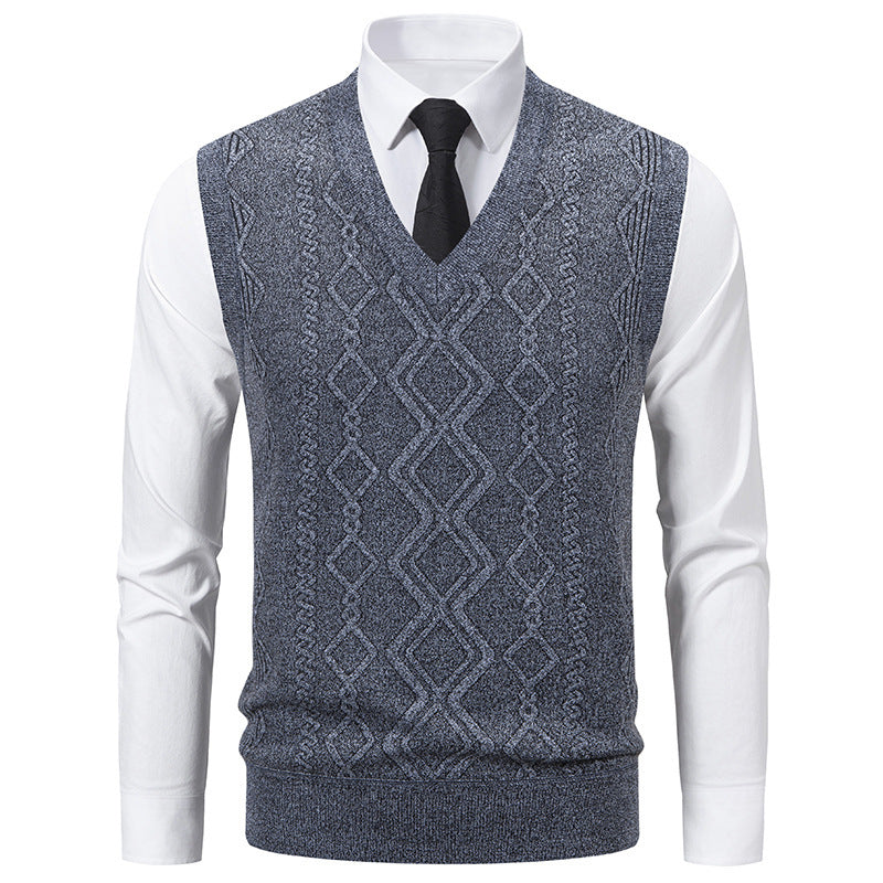 Men's V-Neck Slim-Fit Jacquard Pullover Vest