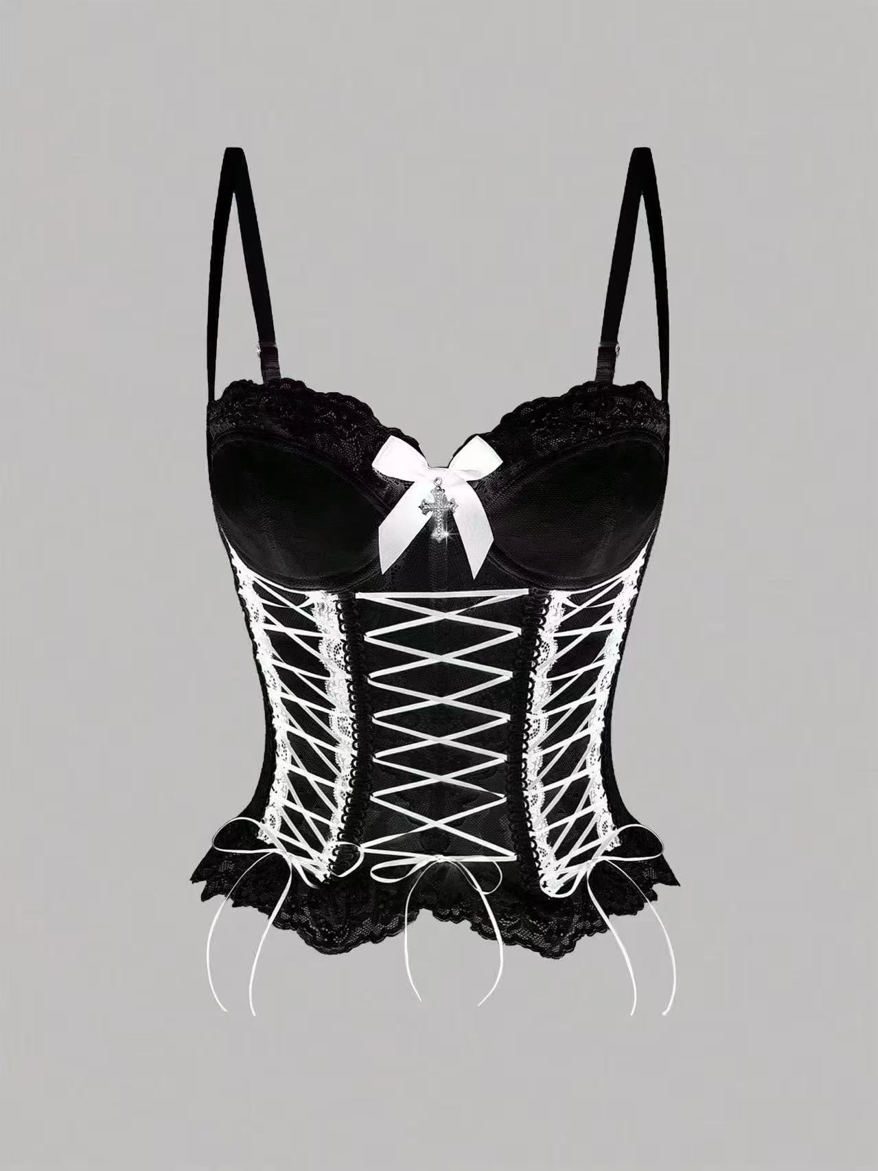 Bow-tie Cross Lace Fishbone Vest Shapewear Corset