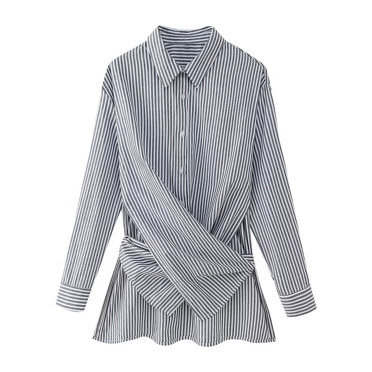 Fashion Loose Striped Lace-up Multi-color Long Sleeve Shirt