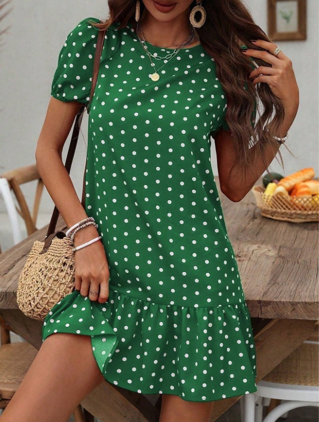 Womens Fashionable Slim-Fit Casual Polka-Dot Dress