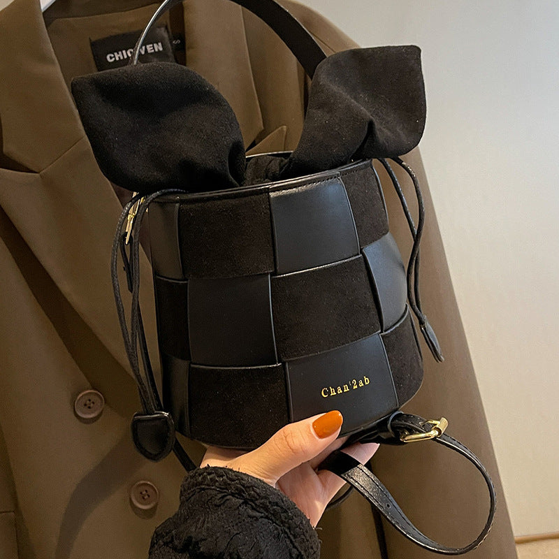Women's Fall Winter Fashion Frosted Woven Portable Bucket Bag