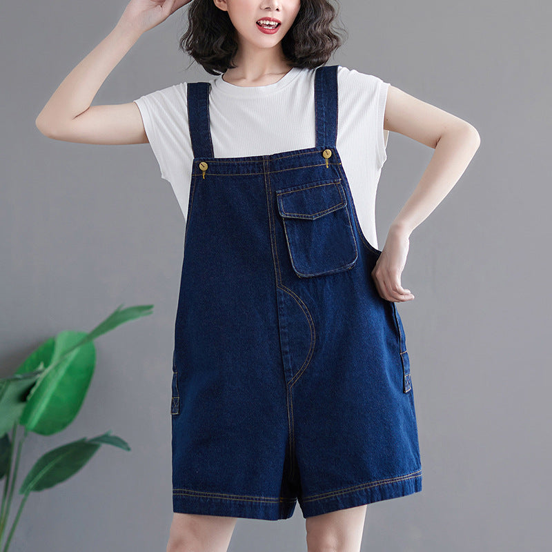 Women's Korean Style New Denim Overalls Denim Five-point Pants