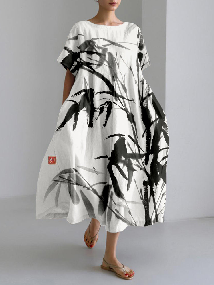 printed Loose-fitting Short-sleeve Dress 3D-