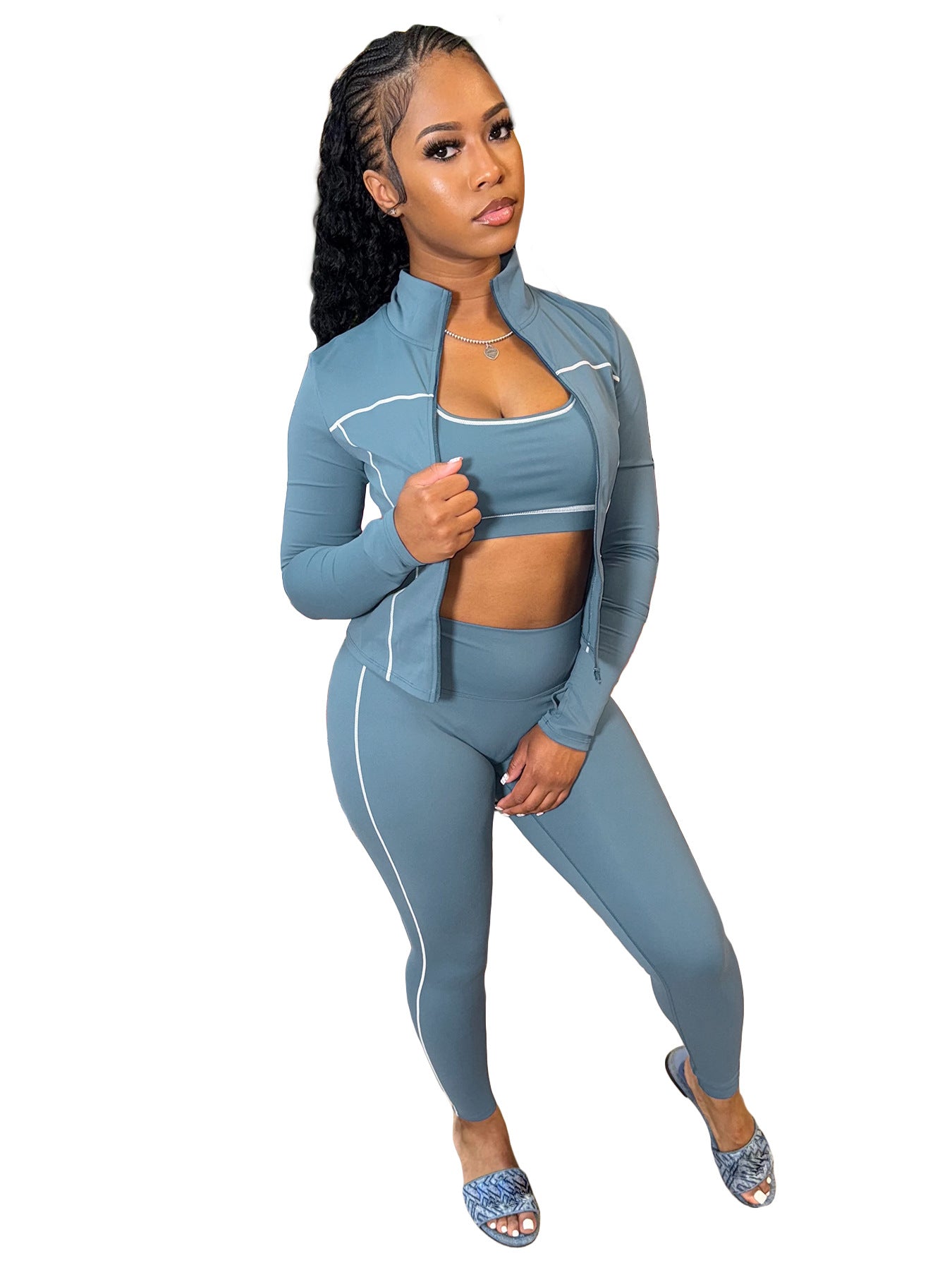 Fashion Women's Wear I-shaped Vest Long-sleeve Zipper Trousers 3-piece Suit