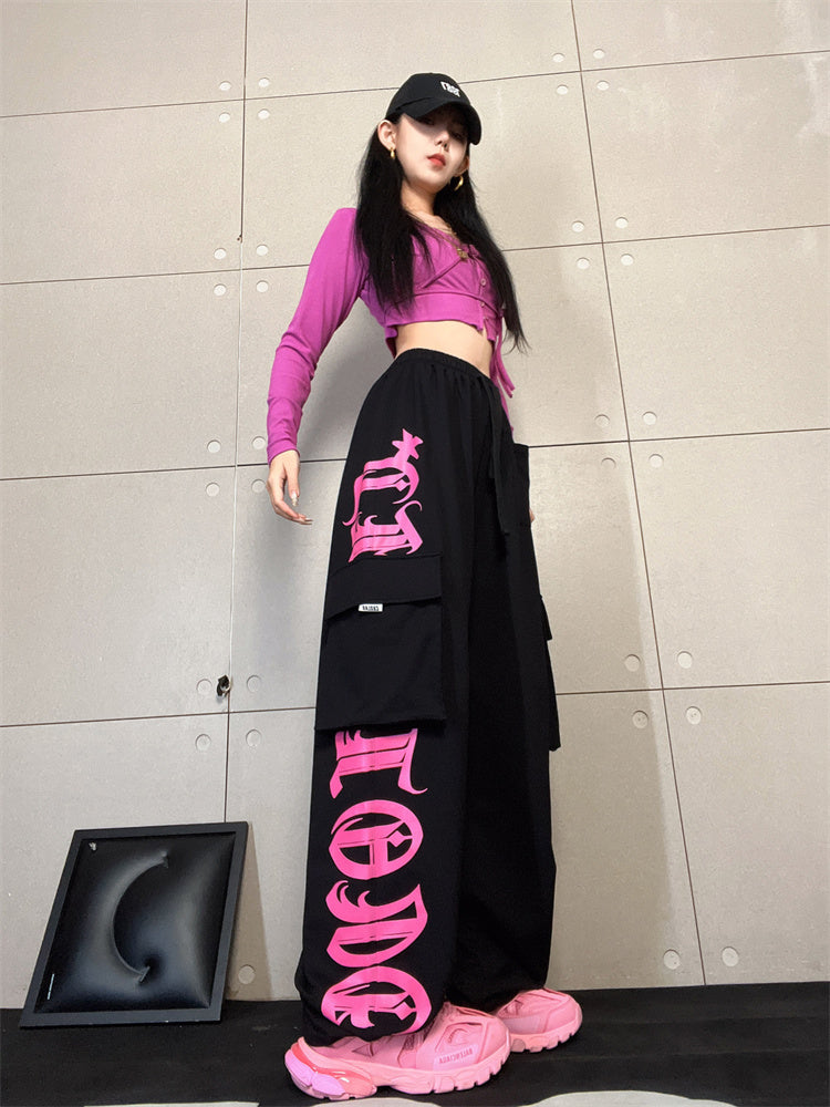 Women's Black Rose Pink Printed Workwear Pants