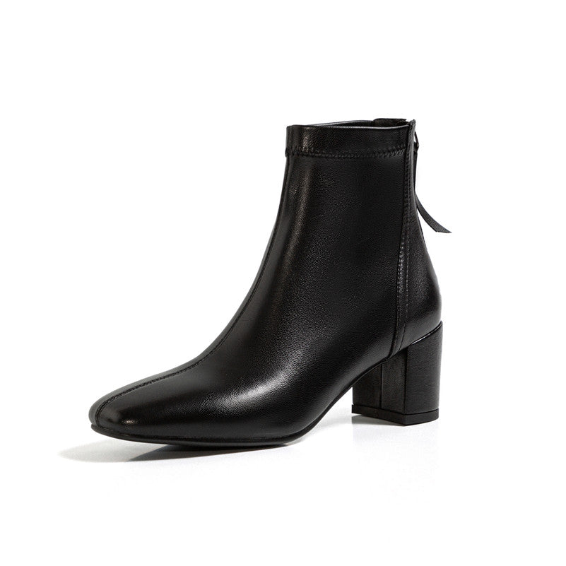 Thin Boots Women's Short Square Toe Retro All-match Nude Boots