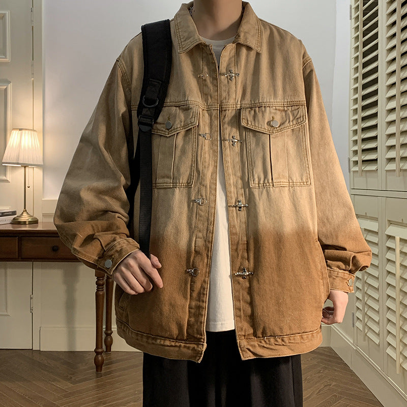 Plus Size Denim Two-tone Gradient Coat Jacket