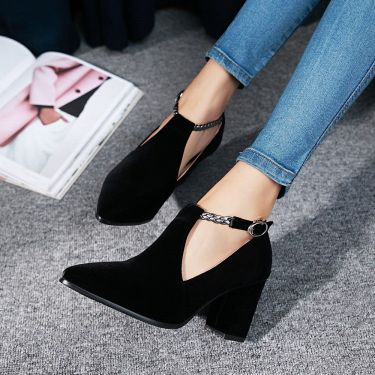 Women's Pointed Toe Buckle Thick High Heel Sandals
