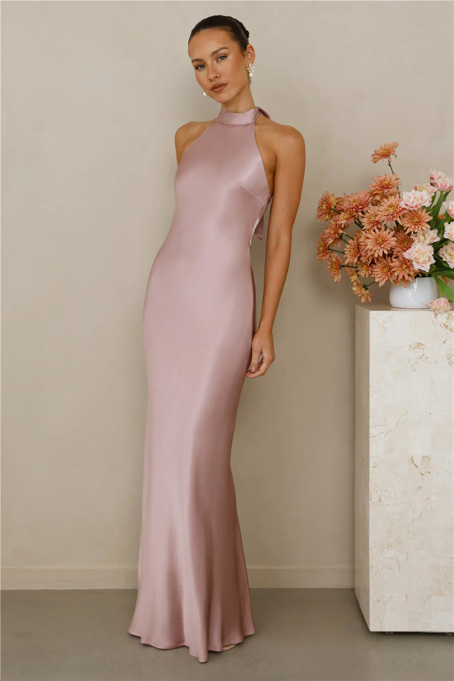 Womens Stylish Halter-neck Fitted Dress With Tie Details