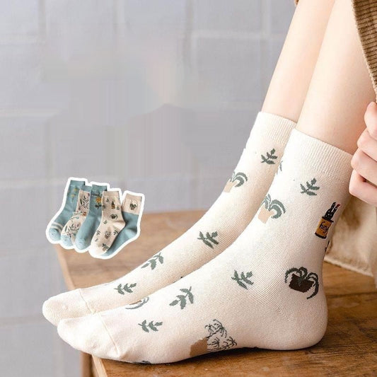 Women's Versatile Leisure Pure Cotton Mid-calf Length Socks Sweat Absorbing And Deodorant