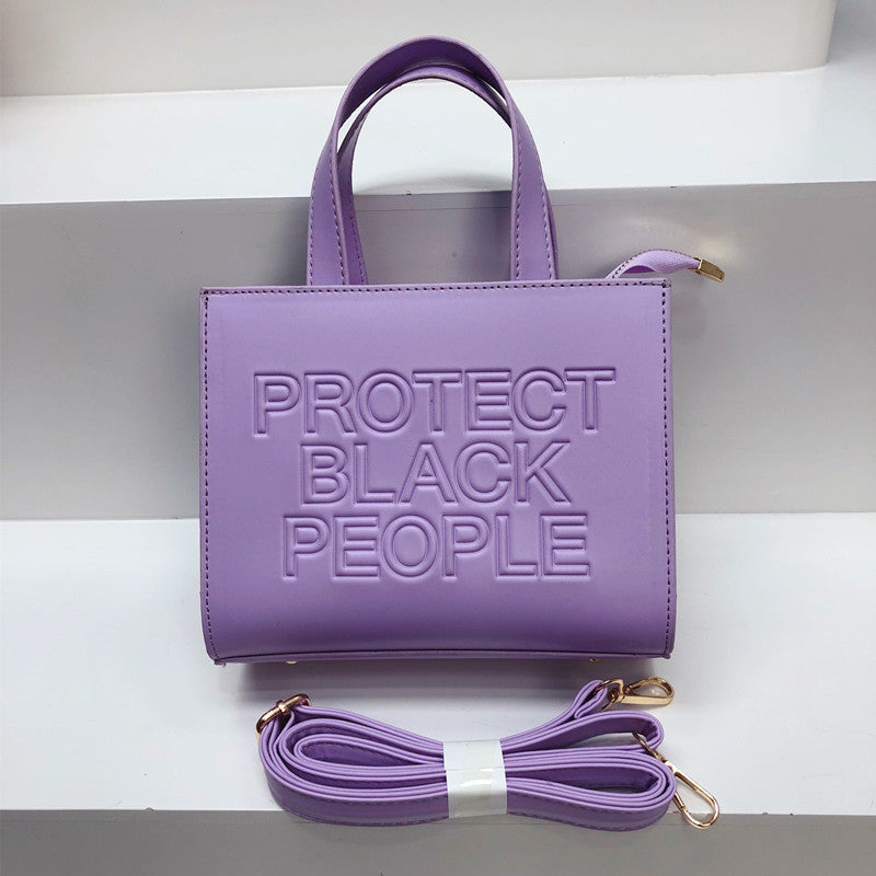 Small Square Bag Simple Casual Texture Shoulder Messenger Bag PU Leather Embossed Letters