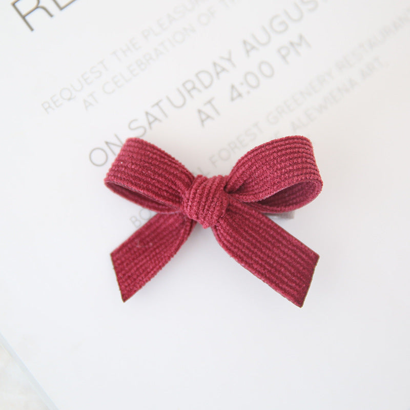 Baby Spring Autumn And Winter Corduroy Bow Hairpin 1pc