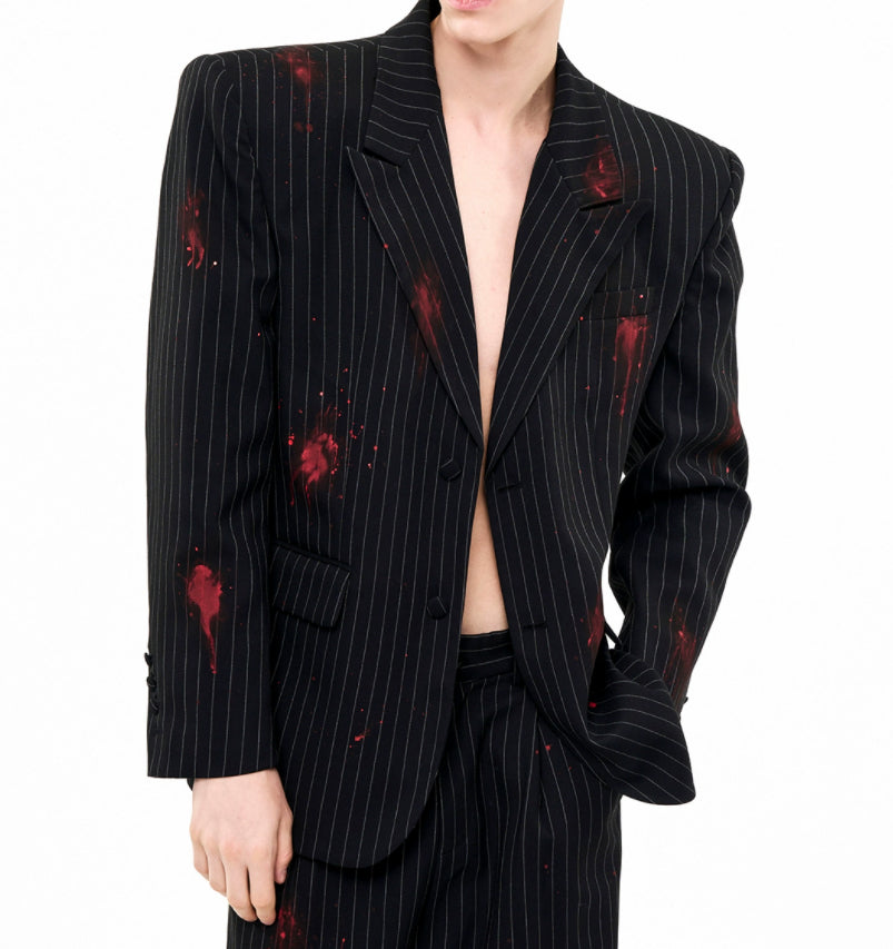 Mens High End Blood Stain Inspired Tailored Single Breasted Suit