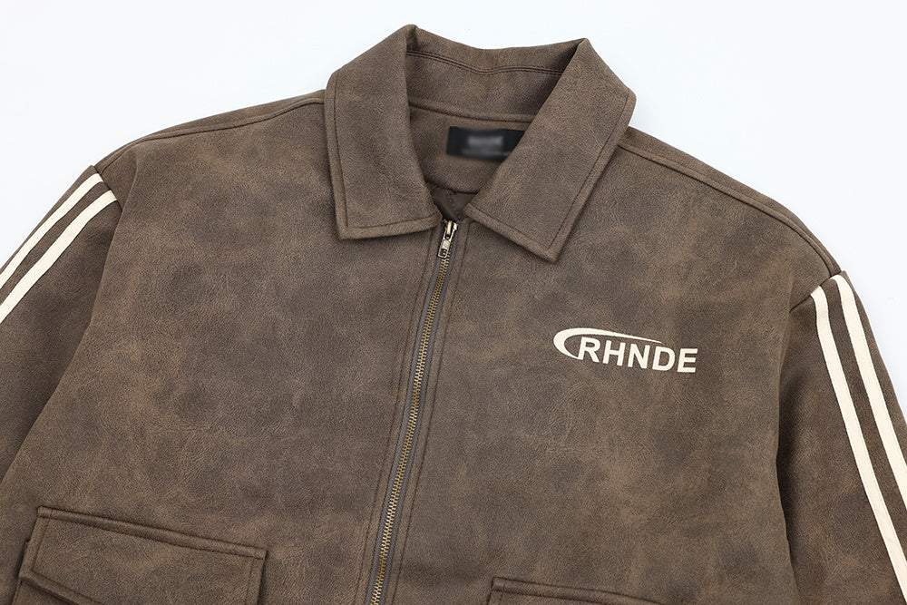 Men's Lapel PU Leather Jacket Coat