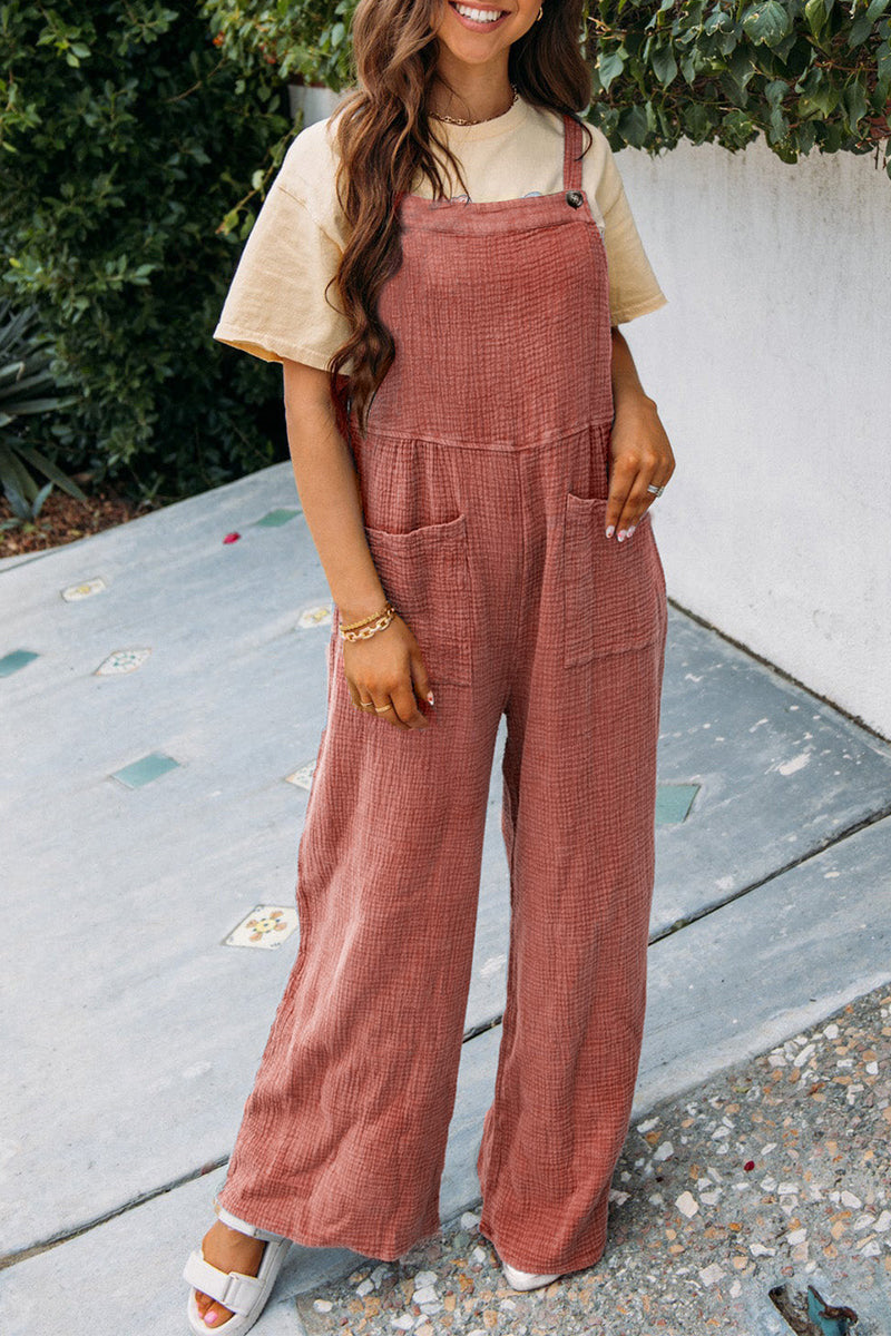Fashion Square Neck Jumpsuit Med Lommer Forår Sommer Casual Ensfarvet Løs Overall Damebeklædning