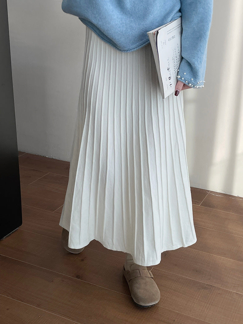 Korean Elastic Waist Knitted Pleated Skirt