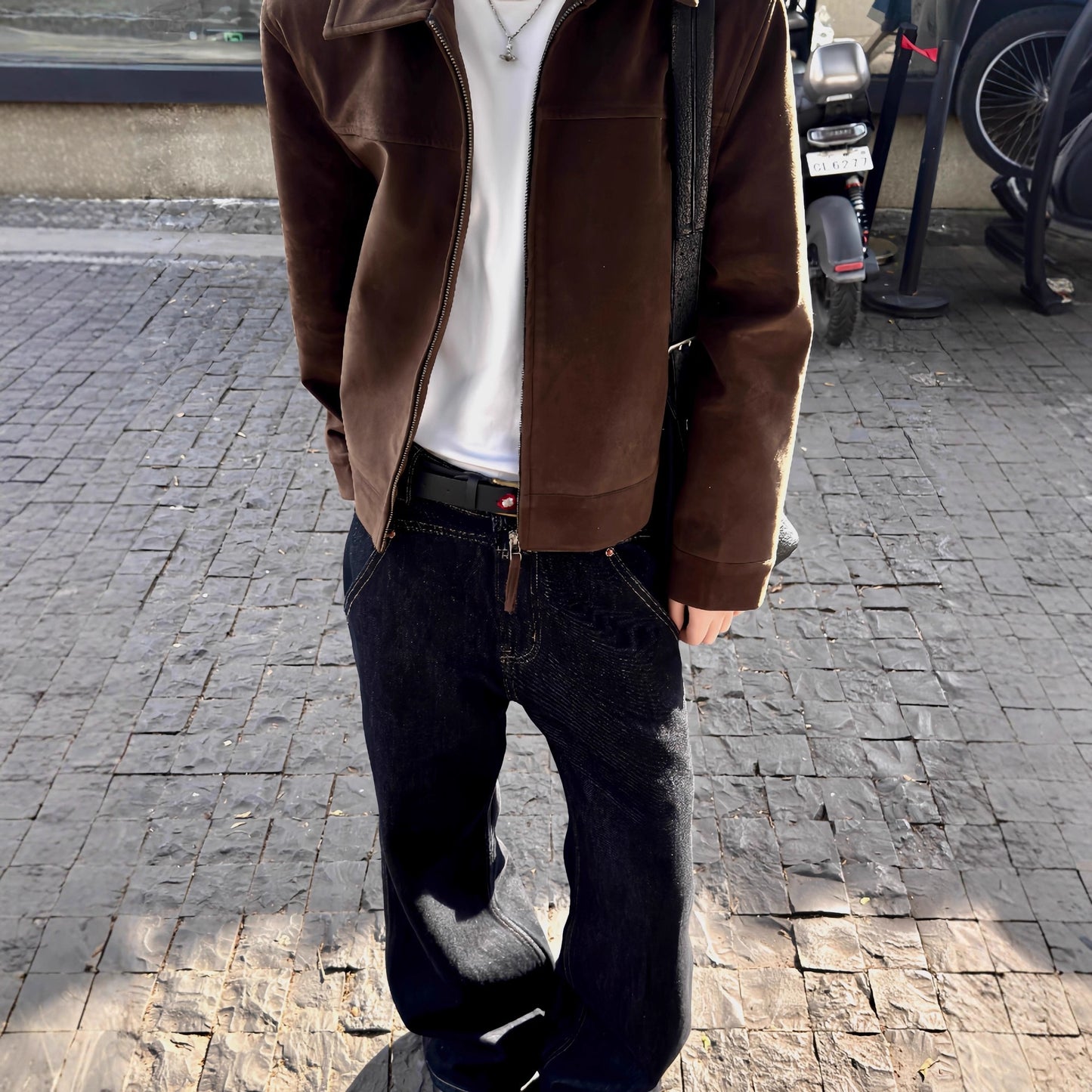 American Retro Suede Polo Collar Jacket Men