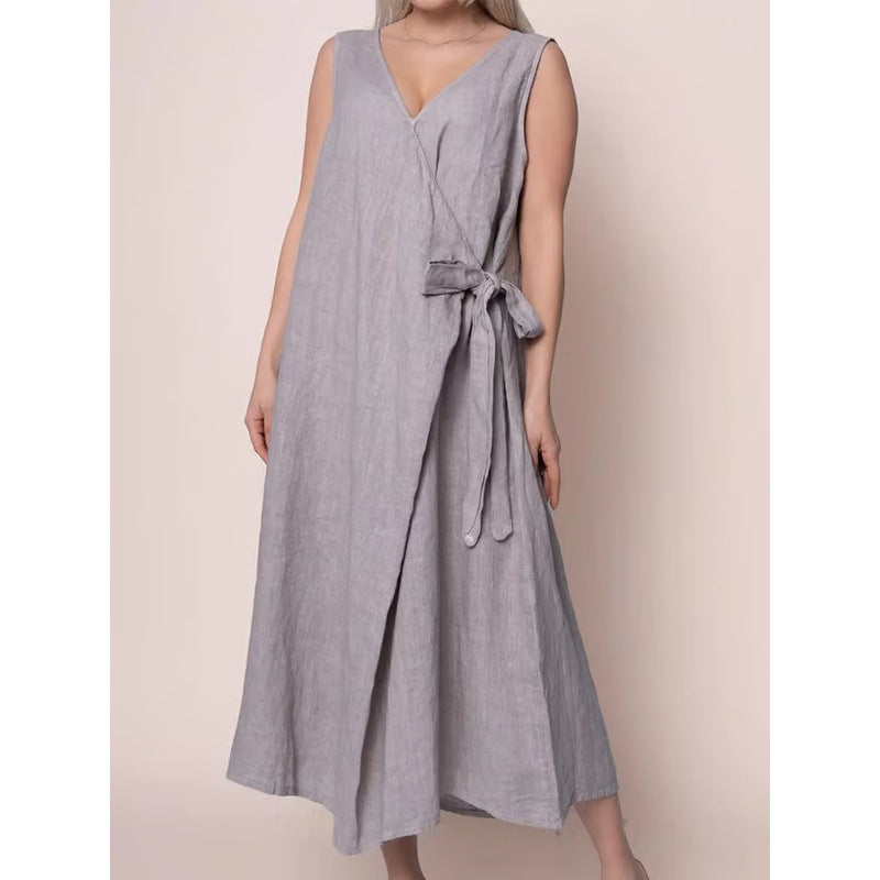 Womens Sleeveless Maxi Dress With V-Neck Side Ties