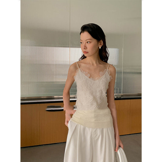Temperament And Thin Lace Stitching Single Wear Knitted Vneck Suspender