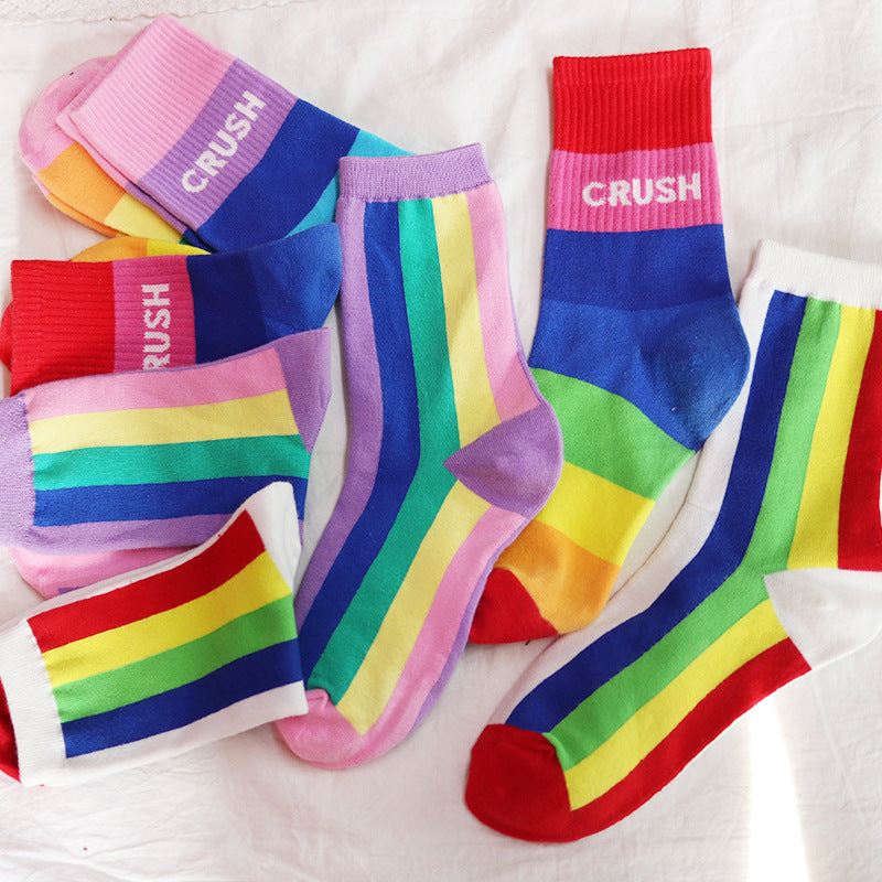 Medium Tube Korean Version Rainbow Strip Socks