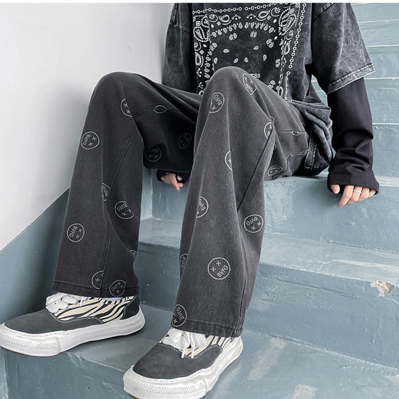 Herre Street Fashion Expression Print Løse Jeans