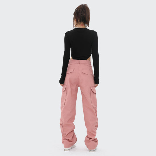 Overalls med lynlås, multipocket og vide ben til kvinder