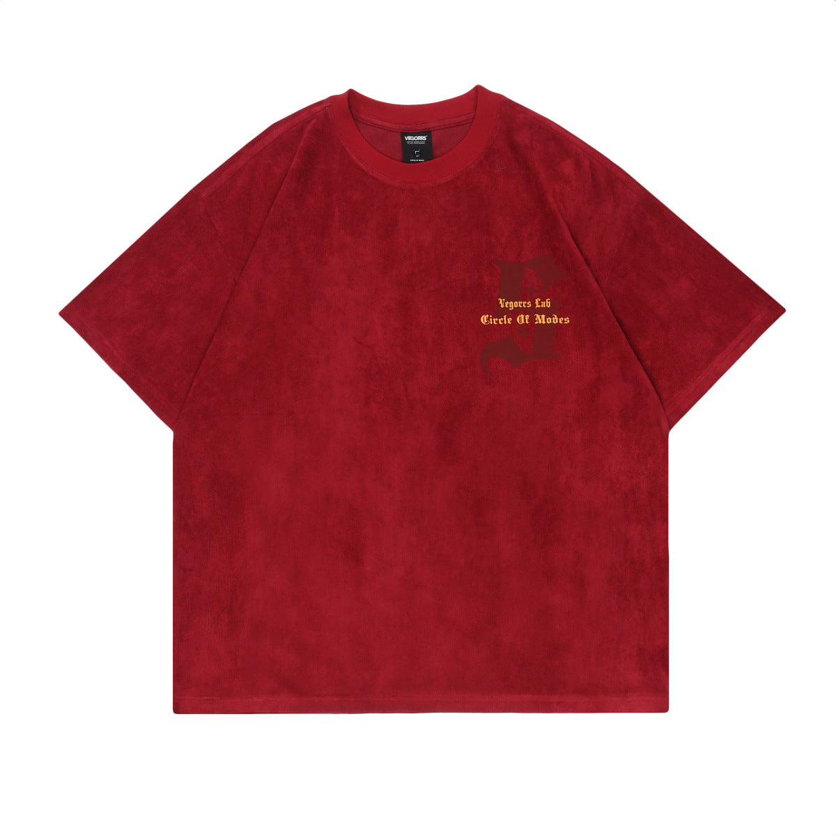 American Retro Virtual Shadow Letter Printed Suede Short Sleeve