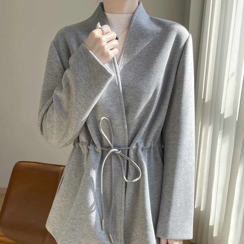Cashmere  V-neck Knitted Small Suit Solid Color